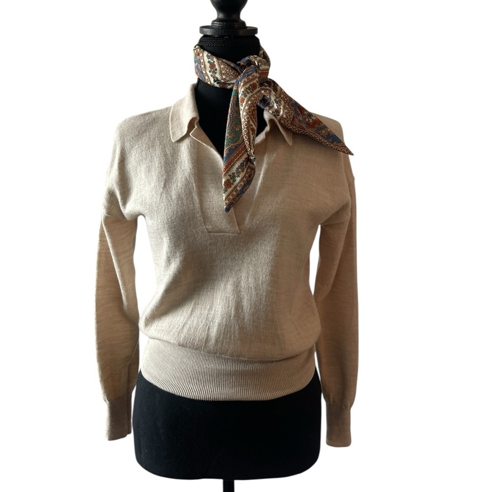 Madewell Merino Wool Polo Sweater XS Beige V Neck Long Sleeve Pullover - Picture 3 of 8